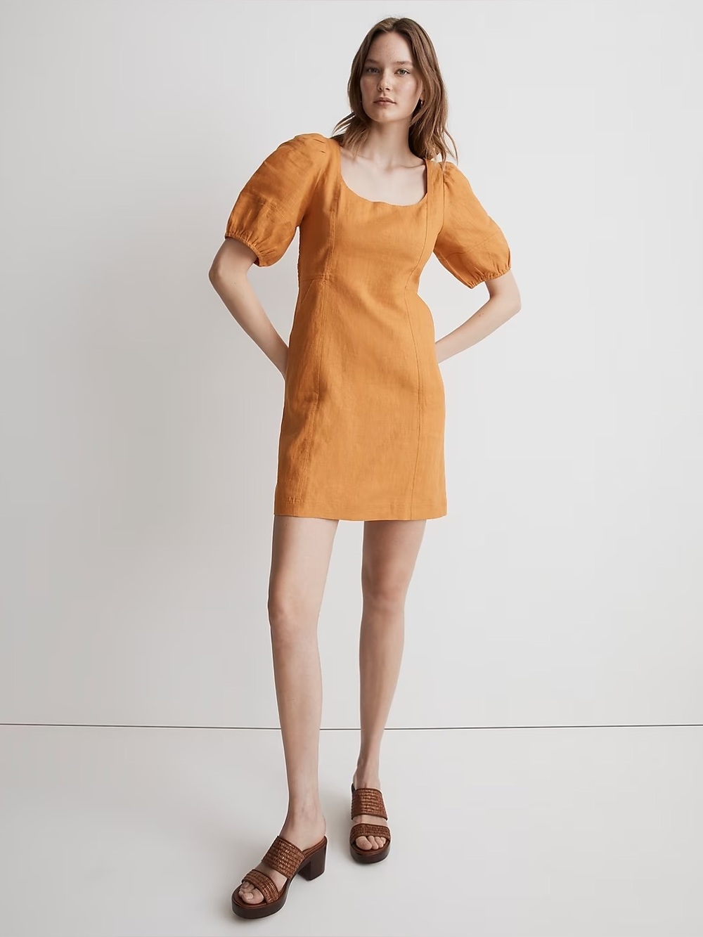 Madewell | Maisie Linen Mini Dress in Mustard Yellow